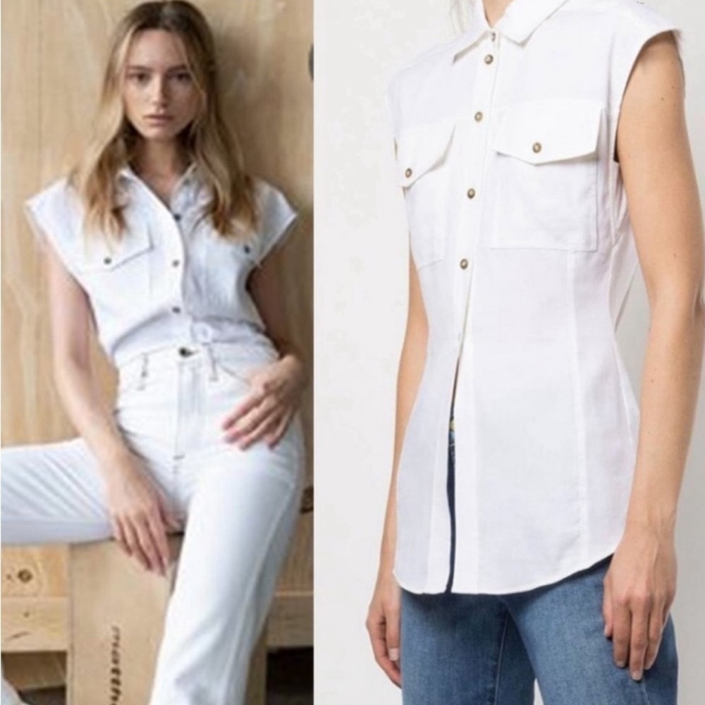 FRAME ‘CUTAWAY ARIE’ Linen/Lyocell Sleeveless Utility Top